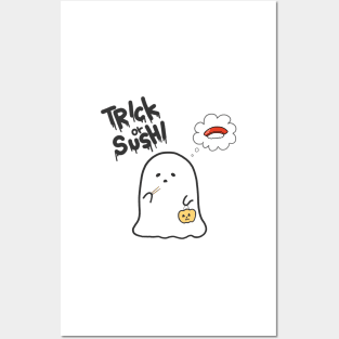 Trick or Sushi Funny Halloween Ghost Anime Food Cute Kawaii Art Posters and Art